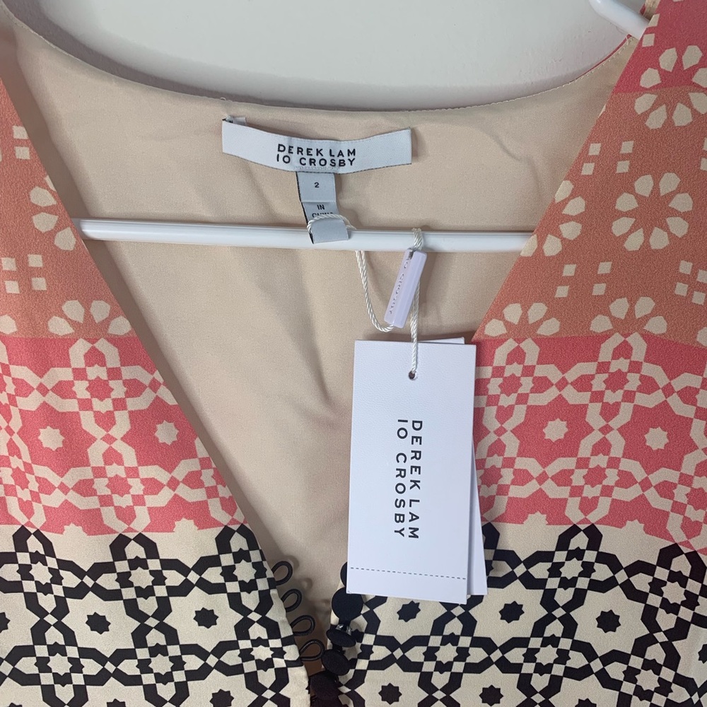 M2 Derek Lam 10 Crosby Mini Dress Womens 2 Pink Orange NWT Geometric Bell Sleeve - Picture 10 of 11